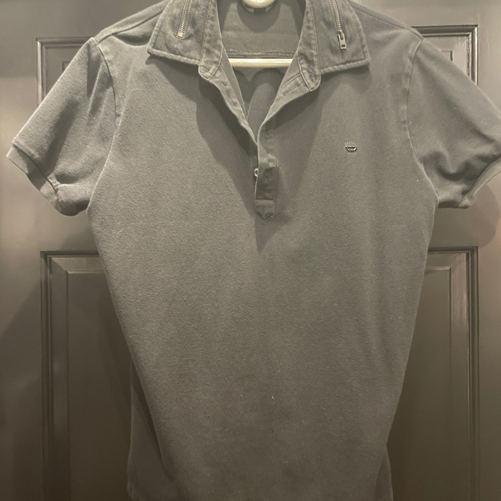 Diesel Men's Polo in Charcoal Black with Zip Collar